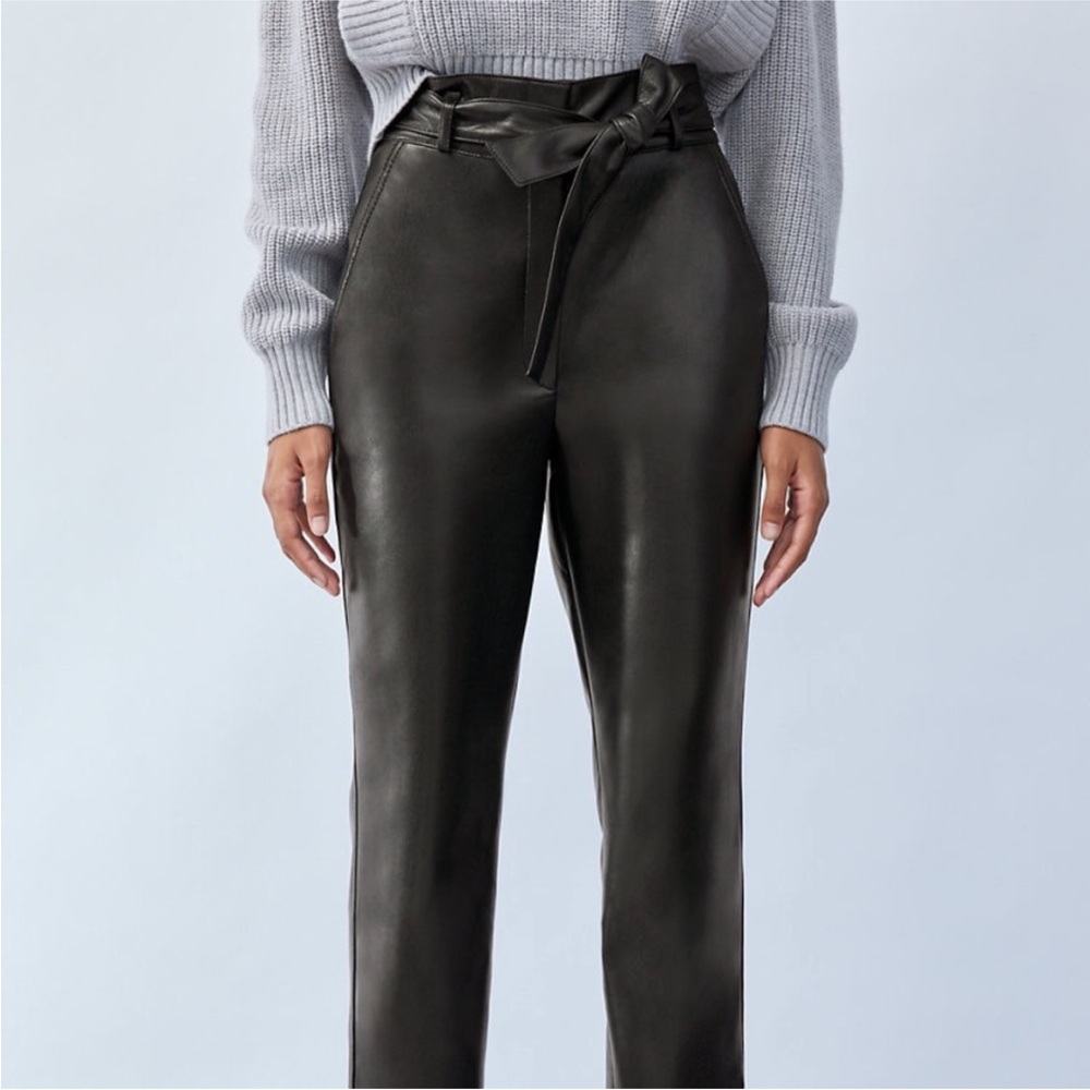 Aritzia Babaton Vegan Leather Belted Pants - Size 10 - Picture 2 of 6